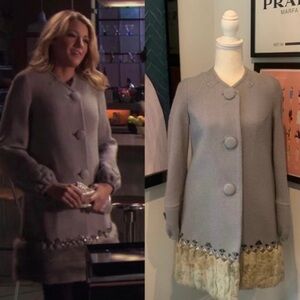 Serena van der Woodsen’s Rebecca Taylor Gray Rabbit Fur Stud Coat, Gossip Girl